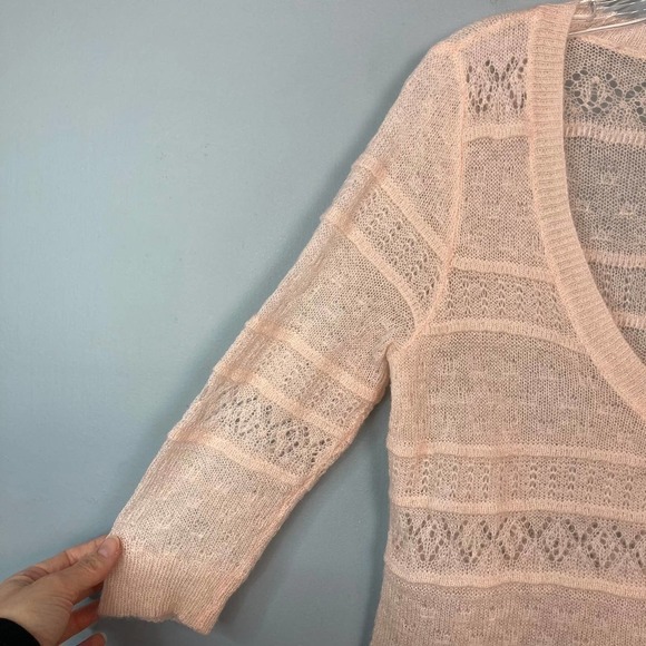 NEW York & Company Mohair Blend Delicate Open Knit Pink Sweater 3/4 Length Small - Picture 10 of 12
